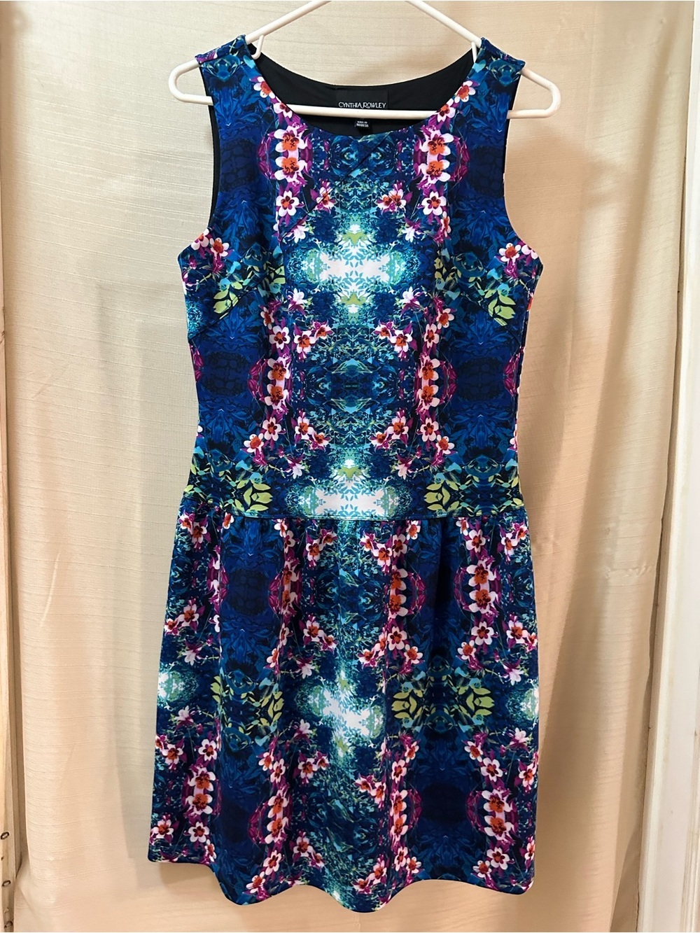 Cynthia Rowley Blue Floral Fit & Flare Sleeveless Dress Size 10 Stretch